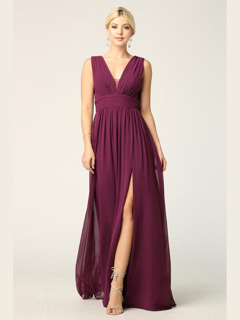 Sleeveless Formal Bridesmaids V Neck Dress