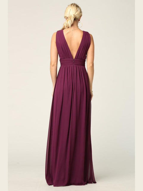 Sleeveless Formal Bridesmaids V Neck Dress