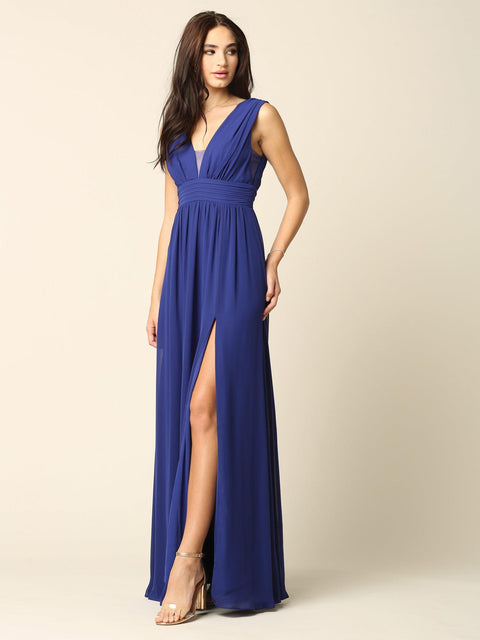 Sleeveless Formal Bridesmaids V Neck Dress