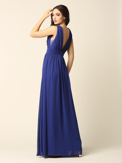 Sleeveless Formal Bridesmaids V Neck Dress