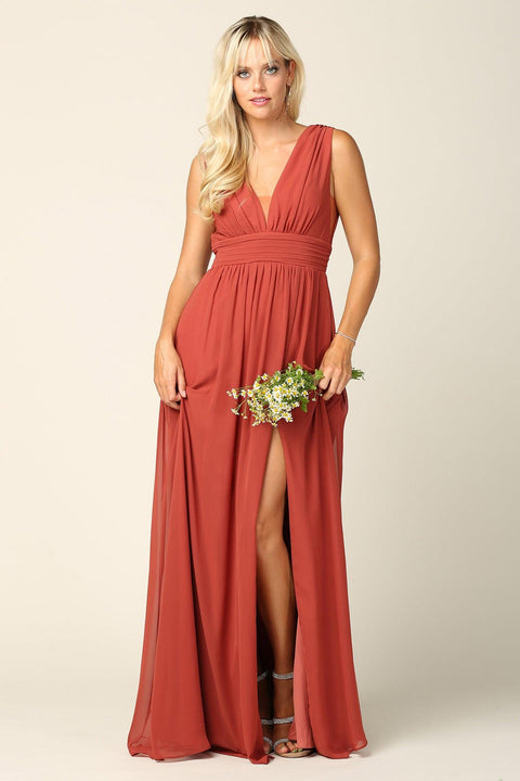 Sleeveless Formal Bridesmaids V Neck Dress