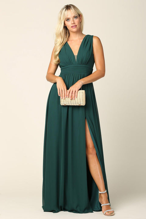 Sleeveless Formal Bridesmaids V Neck Dress