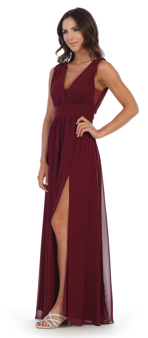 Sleeveless Formal Bridesmaids V Neck Dress