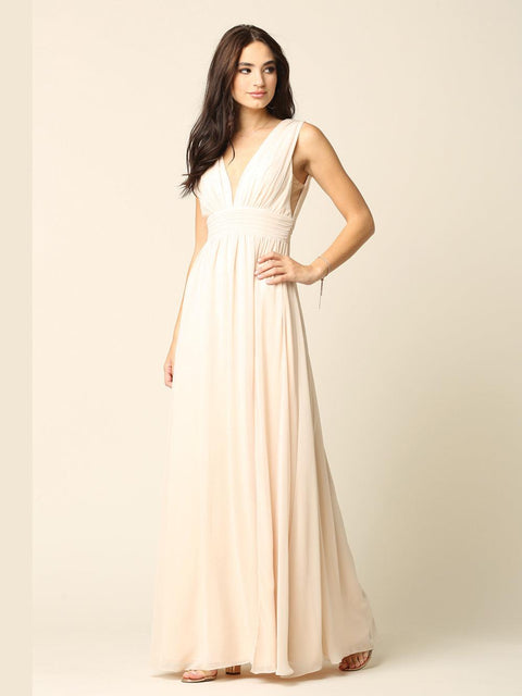 Sleeveless Formal Bridesmaids V Neck Dress