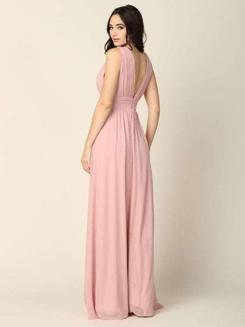 Sleeveless Formal Bridesmaids V Neck Dress