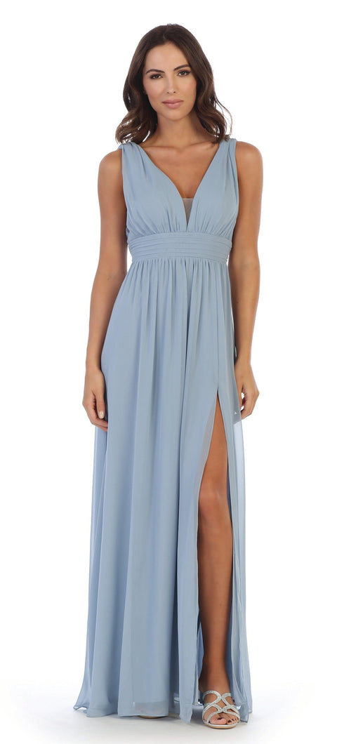 Sleeveless Formal Bridesmaids V Neck Dress