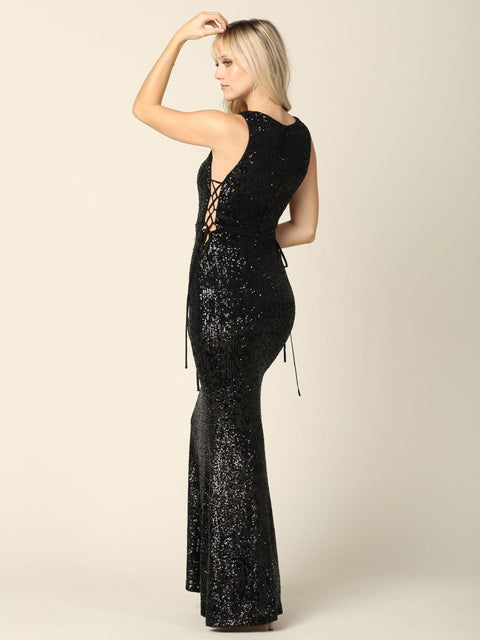 Formal Long Sleeveless Fitted Sequins Dress