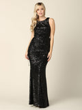 Formal Long Sleeveless Fitted Sequins Dress