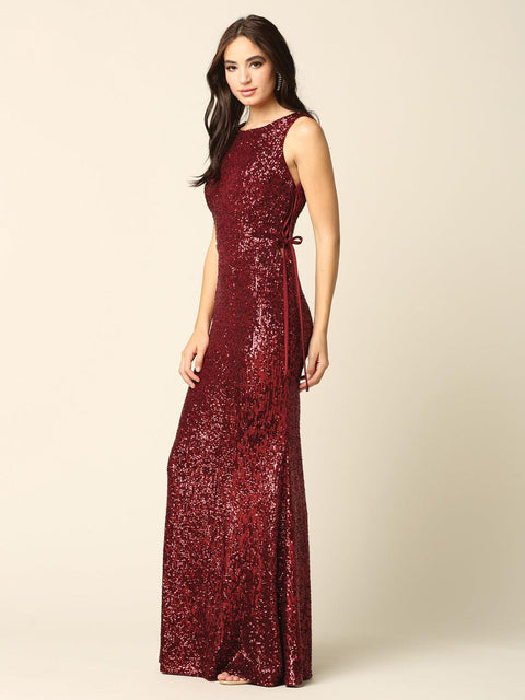 Formal Long Sleeveless Fitted Sequins Dress