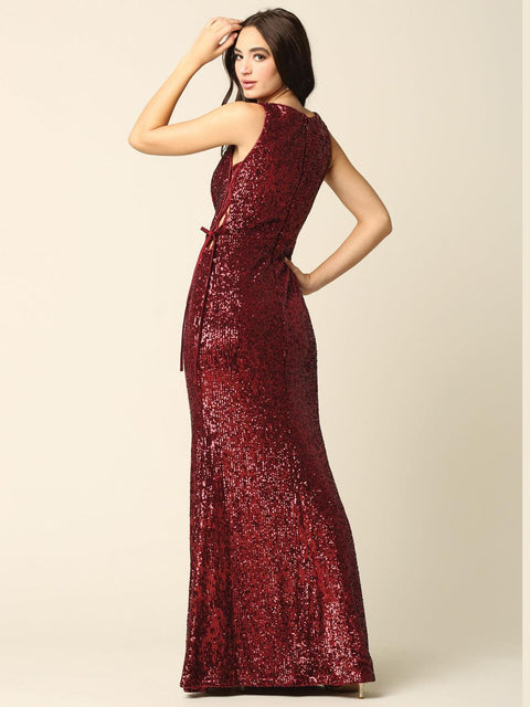 Formal Long Sleeveless Fitted Sequins Dress