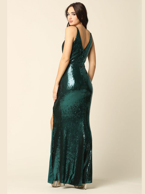Formal Long Sleeveless Fitted Sequins Prom Dress