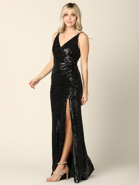 Formal Long Sleeveless Fitted Sequins Prom Dress