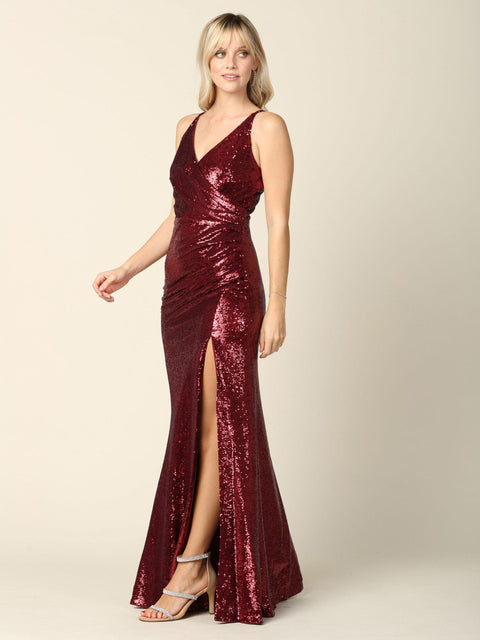 Formal Long Sleeveless Fitted Sequins Prom Dress