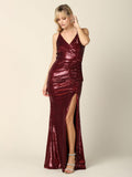 Formal Long Sleeveless Fitted Sequins Prom Dress