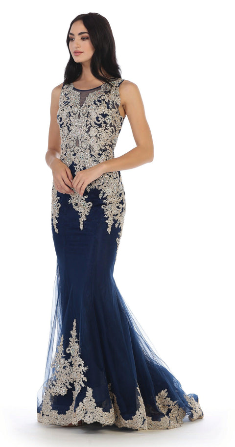 Formal Long Sleeveless Mermaid Lace Prom Dress
