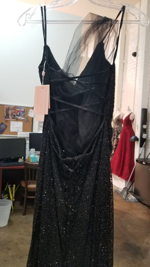 Elizabeth K GL2586's Sleeveless Glitter Dress with Corset Back