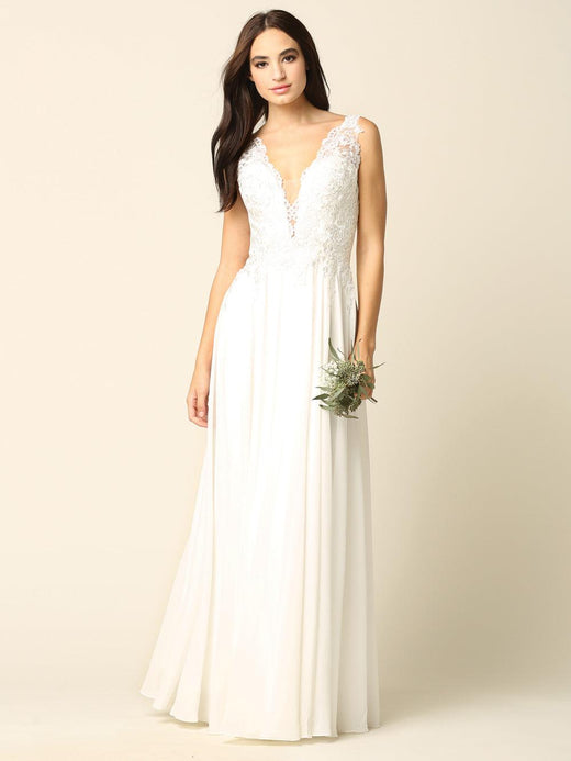 Lace Chiffon Long Sleeveless Casual Wedding Dress by Eva Fashion