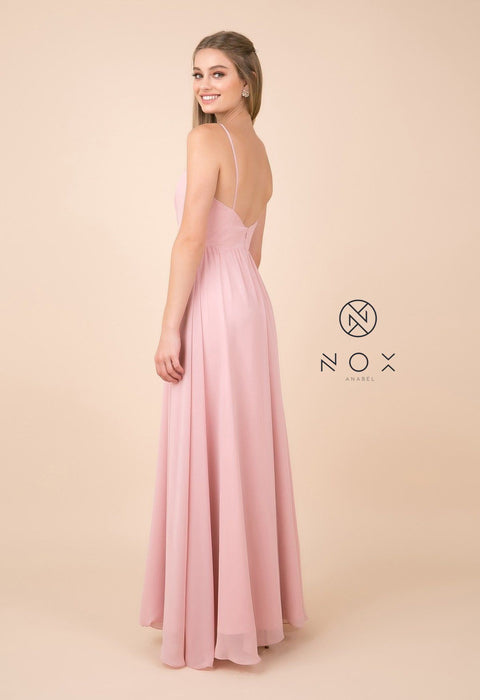 Sleeveless Long V-Neck Dress with Slit by Nox Anabel R275