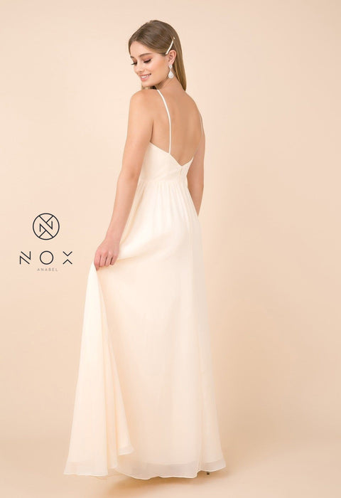 Sleeveless Long V-Neck Dress with Slit by Nox Anabel R275