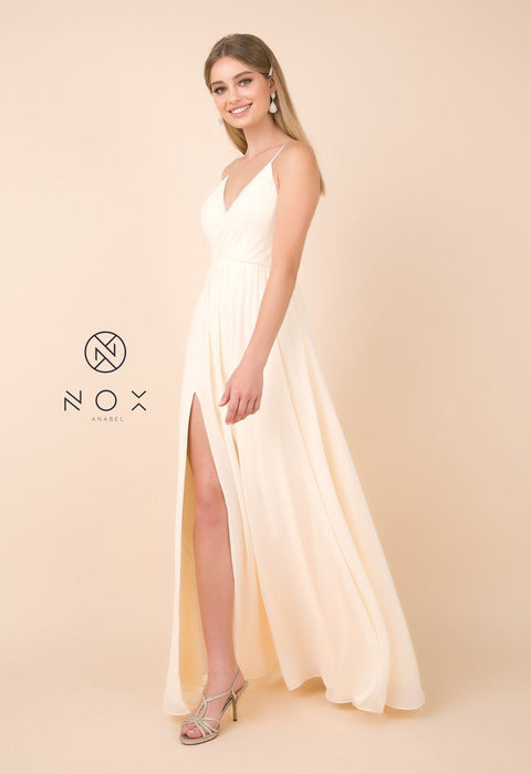 Sleeveless Long V-Neck Dress with Slit by Nox Anabel R275