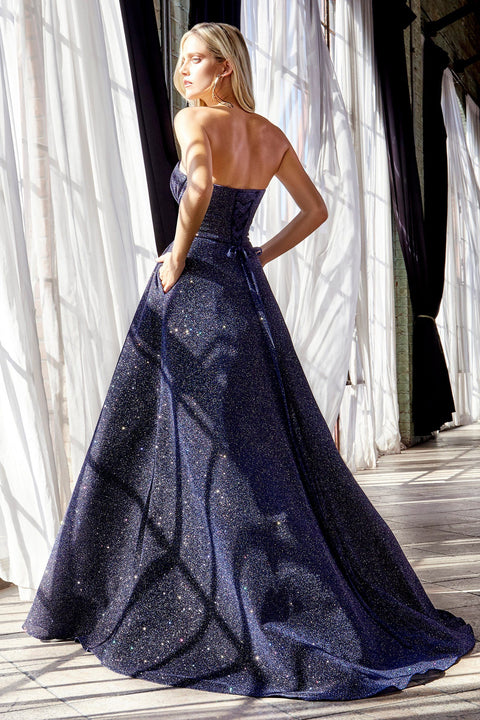 Long Strapless Glitter Dress by Cinderella Divine CB045