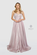 Long Glitter Strapless Dress with Corset Back by Nox Anabel T258