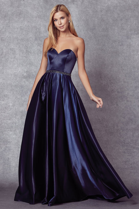 Strapless Long Satin Dress by Juliet 688