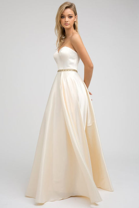 Strapless Long Satin Dress by Juliet 688