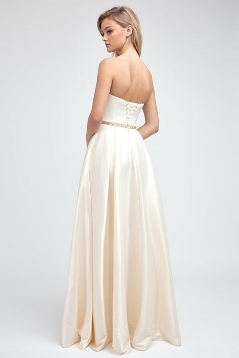 Strapless Long Satin Dress by Juliet 688