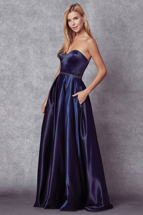 Strapless Long Satin Dress by Juliet 688