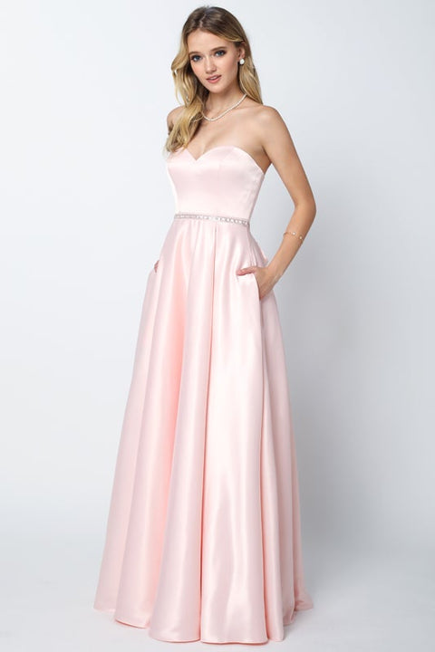 Strapless Long Satin Dress by Juliet 688
