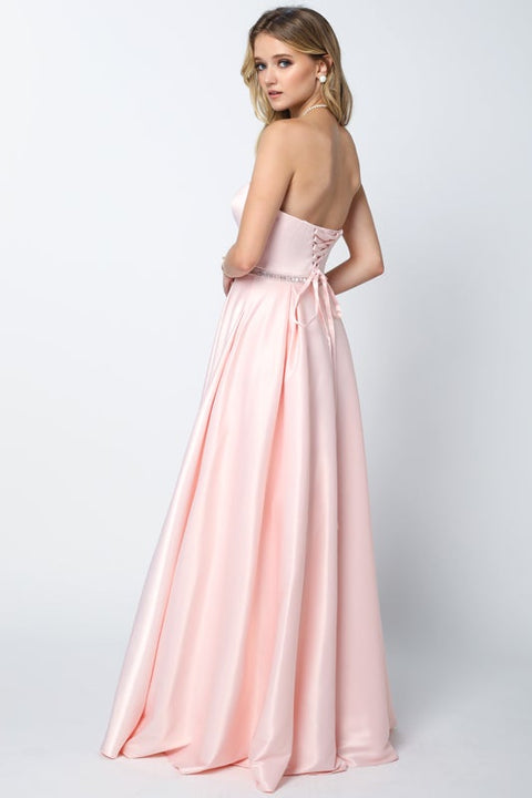 Strapless Long Satin Dress by Juliet 688