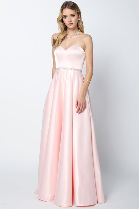 Strapless Long Satin Dress by Juliet 688