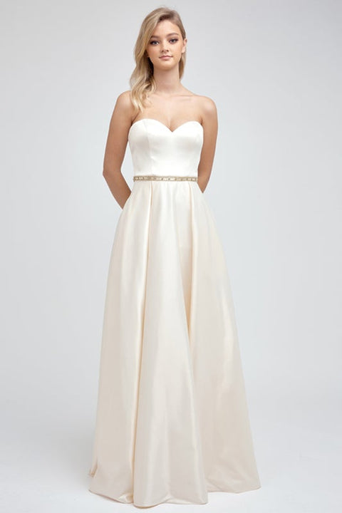 Strapless Long Satin Dress by Juliet 688