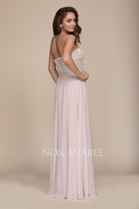Strapless Strapless Long Dress with Corset Back by Nox Anabel B045