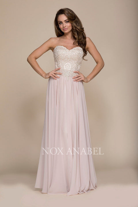 Strapless Strapless Long Dress with Corset Back by Nox Anabel B045