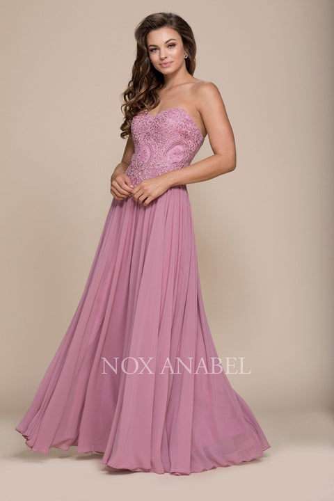 Strapless Strapless Long Dress with Corset Back by Nox Anabel B045