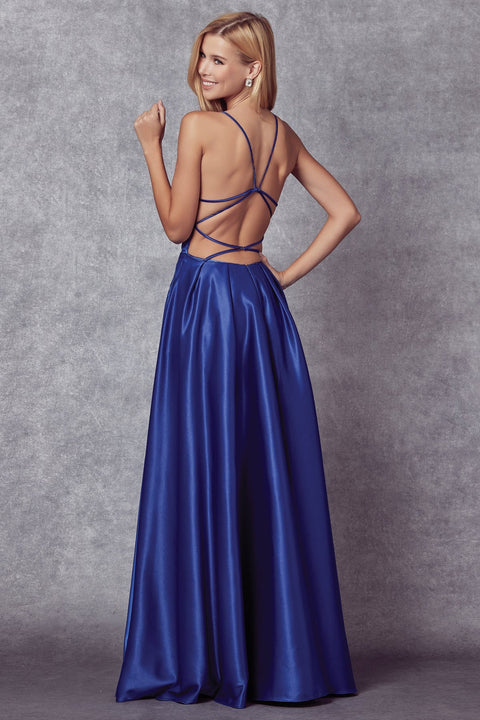 Long Strappy Back Satin Dress by Juliet 687