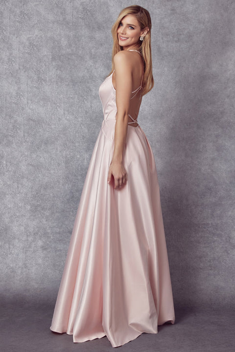 Long Satin Strappy Back Dress by Juliet 687