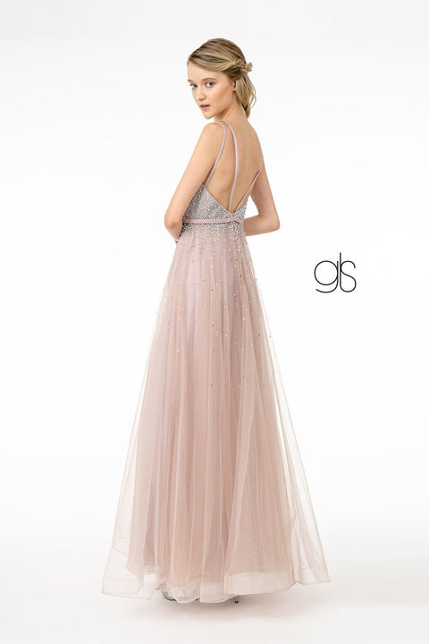 Elizabeth K GL2892's Long Dress with Sweetheart Neckline and Beaded Bodice