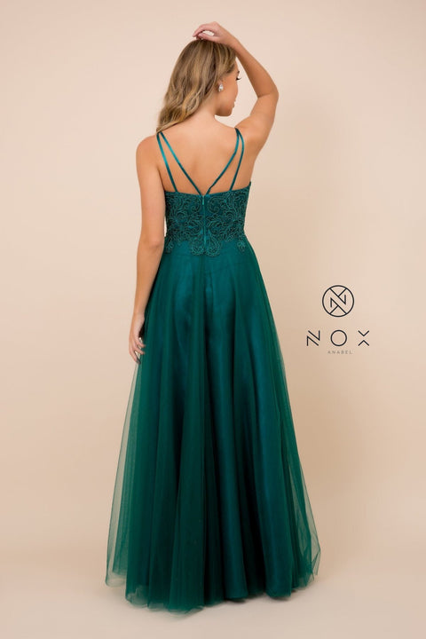 Tulle Embroidered Long Bodice Dress by Nox Anabel R357
