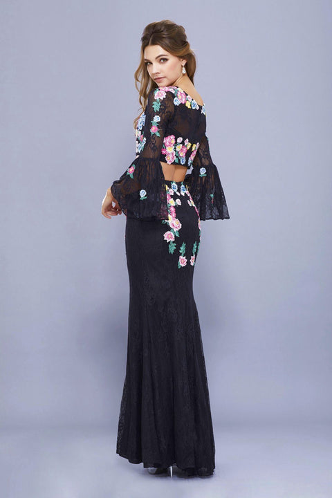 Two Piece Long Embroidered Lace Dress by Nox Anabel 8288