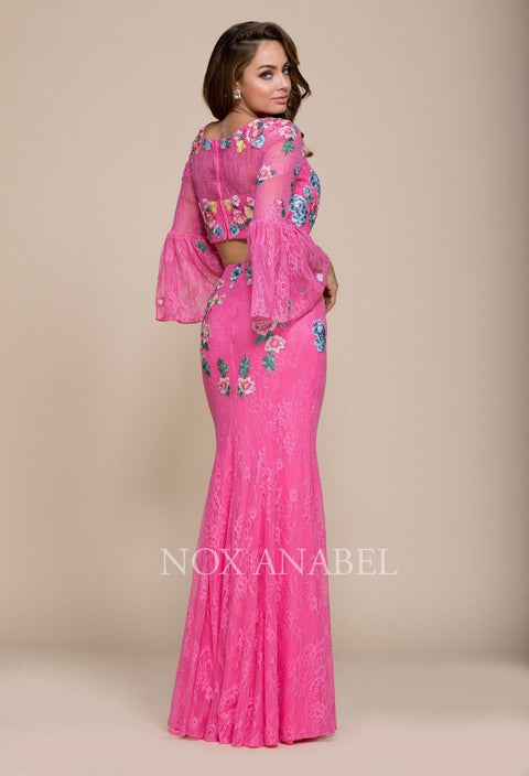 Two Piece Long Embroidered Lace Dress by Nox Anabel 8288