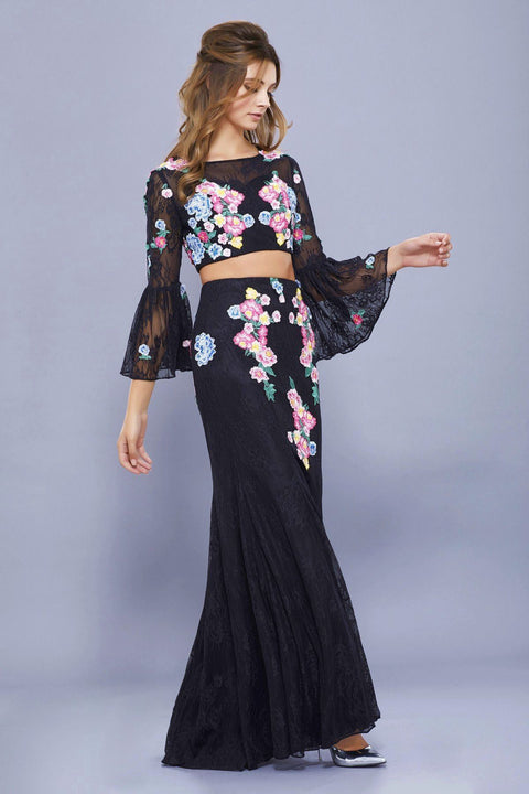 Two Piece Long Embroidered Lace Dress by Nox Anabel 8288