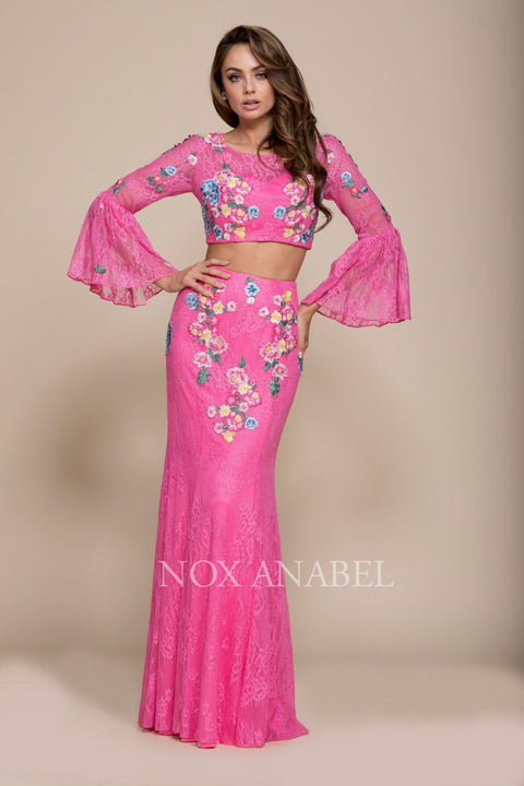Two Piece Long Embroidered Lace Dress by Nox Anabel 8288