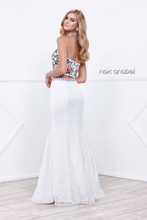 Two-Piece Long Dress with Floral Embroidery by Nox Anabel 8262