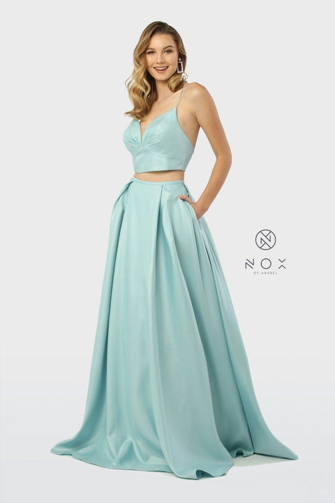 Two-Piece Long Satin Dress with Pockets by Nox Anabel E161