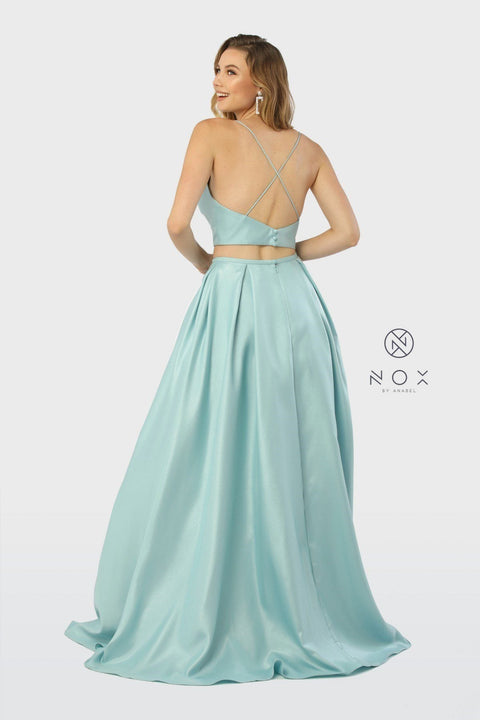 Two-Piece Long Satin Dress with Pockets by Nox Anabel E161