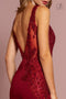 Elizabeth K GL2614's Long V-Neck Dress with Embroidered Bodice