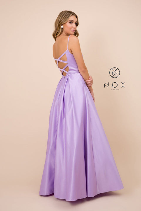 V-Neck Long Dress with Strappy Back by Nox Anabel N308